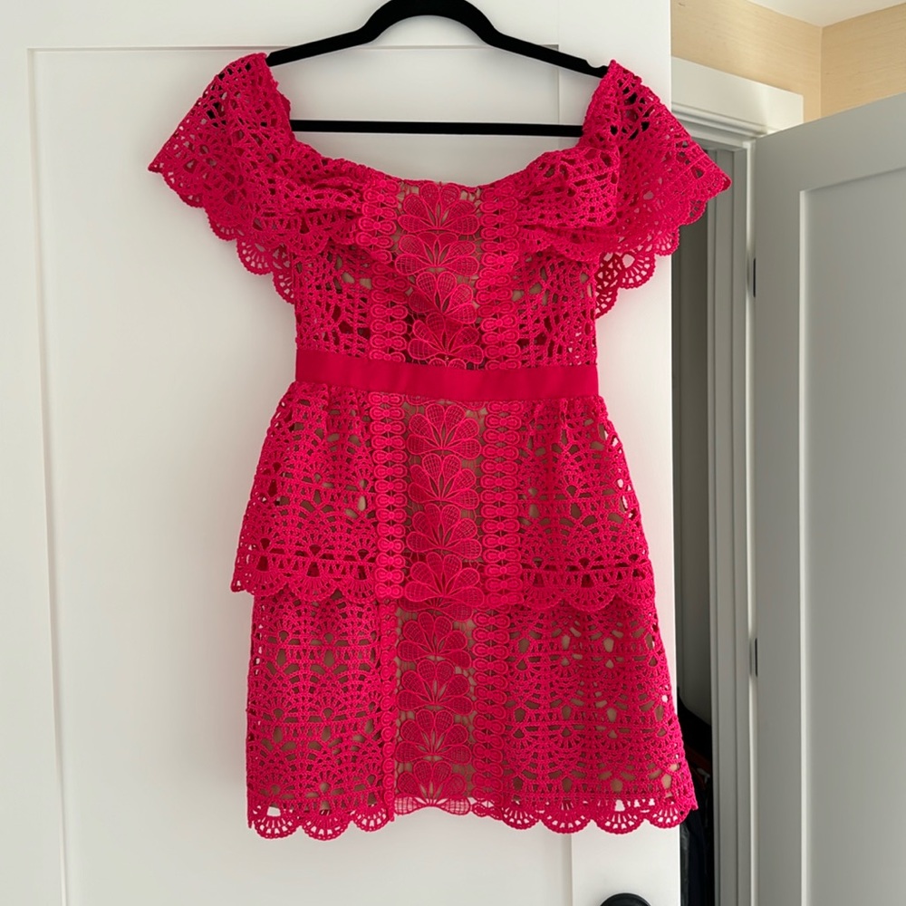 Self Portrait Off-The-Shoulder Guipure Lace Mini Dress Size 2